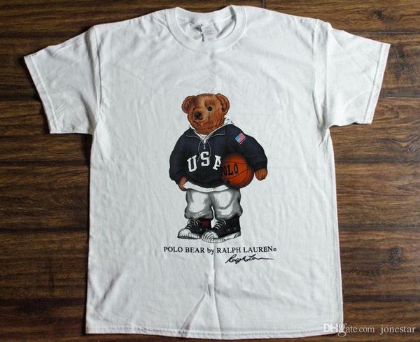 

vintage t-shirt 90's polo bear basketball sport reprint, White;black