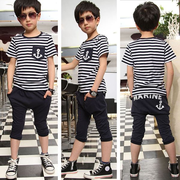 

pudcoco children clothing boys clothes summer set shorts and child garment stripped pattern, White