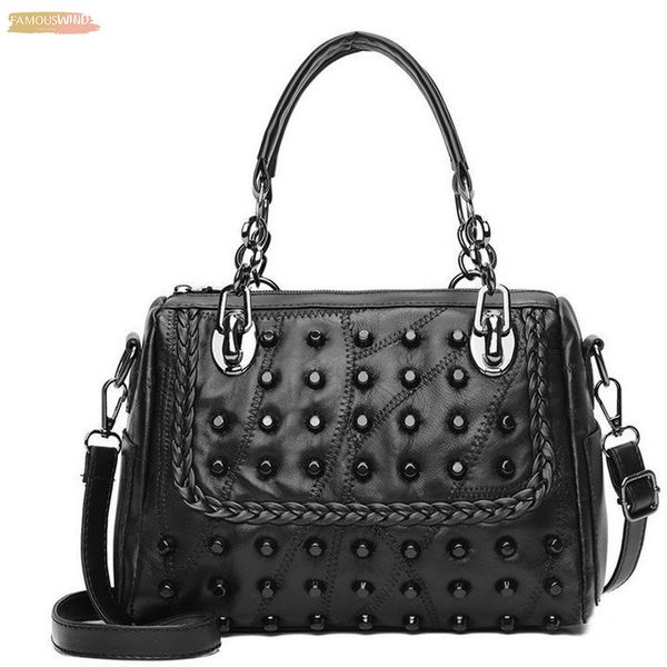 

zipper & hasp leather handle bags designer handbags brand rivet messenger shoulder bag for women leather yl5