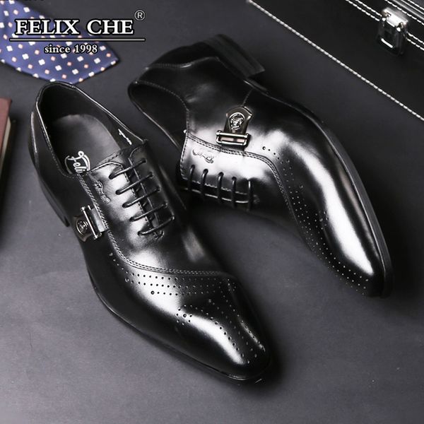 

felix chu men's dress shoes genuine leather lace up low heel luxury brands wedding oxford shoes men's breathable formal footwear, Black