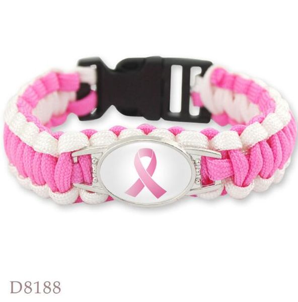 

dhl pink breast cancer fighter hope ribbon awareness paracord bracelets blue yellow black outdoor camping sport bracelet christmas gift, Golden;silver