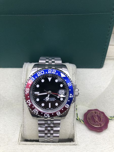 

with original box watch 126710 bksj pepsi ceramic bezel steel gmt work asia 2813 movement automatic mens wrist watch, Slivery;brown