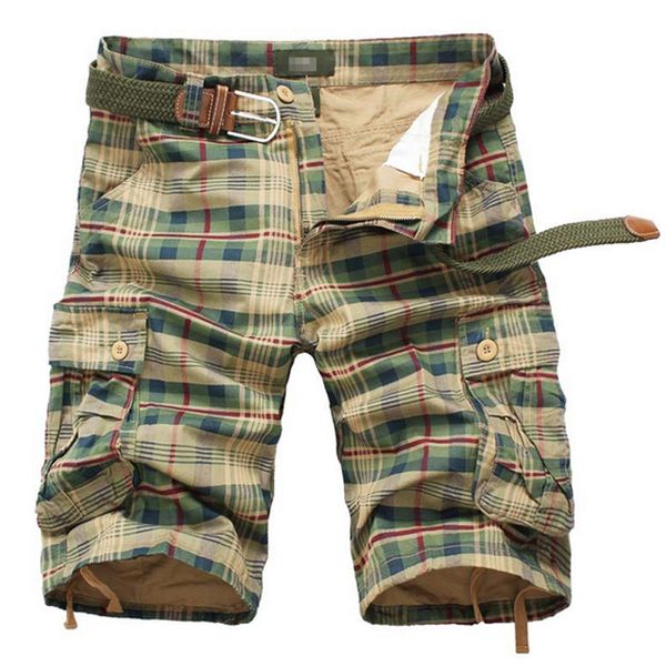 

men cargo shorts summer casual plaid beach shorts male multi-pocket camo camouflage short pants bermuda overalls, White;black