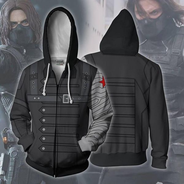 

men's hoodies & sweatshirts 2021 men hooded infinity war soldier winter 3d printed casual workout zipper hoodie hip hop, Black
