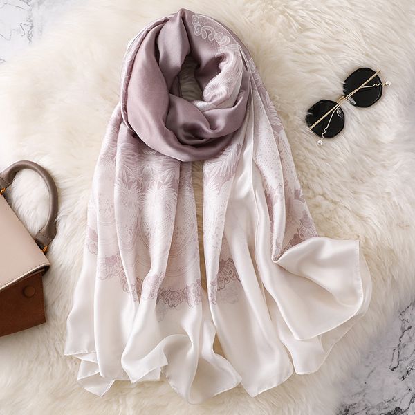

2019 new brand women silk scarf beach shawl and echarpe wrap designer scarves lace print female summer beach stole bandana hijab, Blue;gray