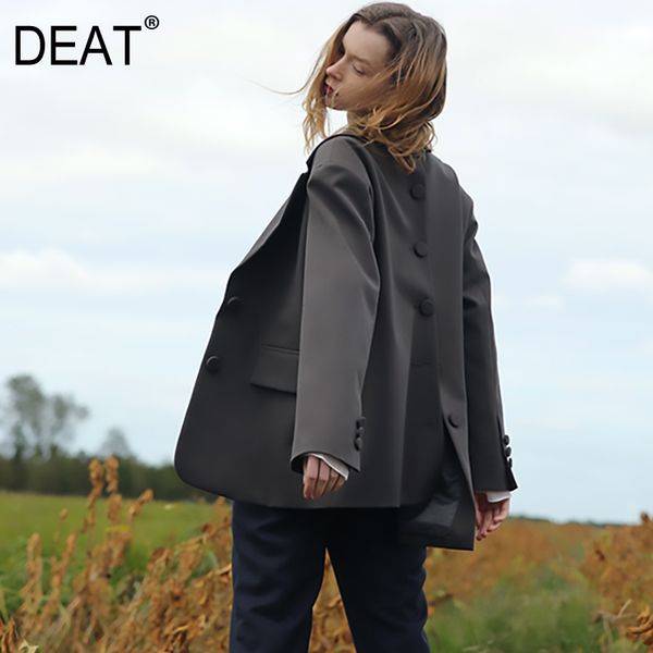 

deat] 2019 new spring summer lapel long sleeve gray back button split joint loose personality jacket women coat fashion jw71, Black;brown