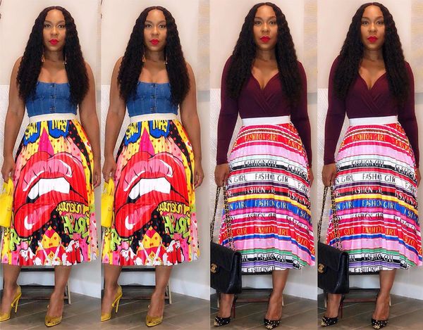 

20s womens skirts with printed fashion summer women long skirts pleated skirt ladies casual dresses size s-2xl, Black