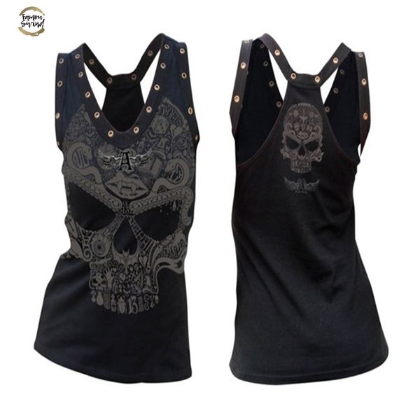 

rose female t shirt womens sleeveless skulls back t shirts for women vest pure color plus size women t shirts sexy, White