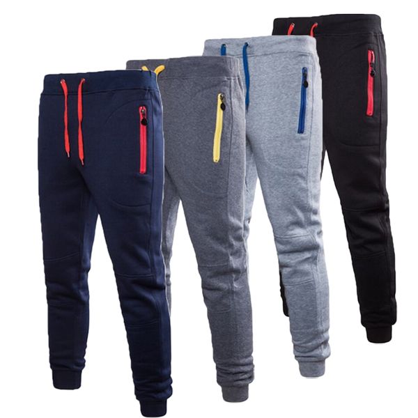 

mens drawstring sport pants long trousers casual tracksuit gym fitness workout joggers sweatpants with pocket 4 colors, Black