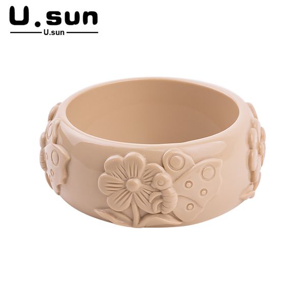 

u.sun leaf flower carved bracelet bangles vintage casual cuff acrylic resin bracelets for women girls charm jewelry accessories, Black