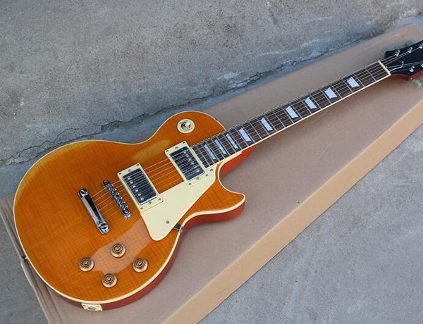 

бесплатная доставка завод заказ оранжевый цвета гитара электрическая с белой накладкой, палисандр накладка, предложение индивидуальной