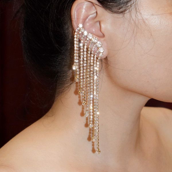

новое поступление bling горный хрусталь уха клип мотаться серьги для женщин мода ювелирные изделия вечернее платье заявление серьги аксессуа, Golden