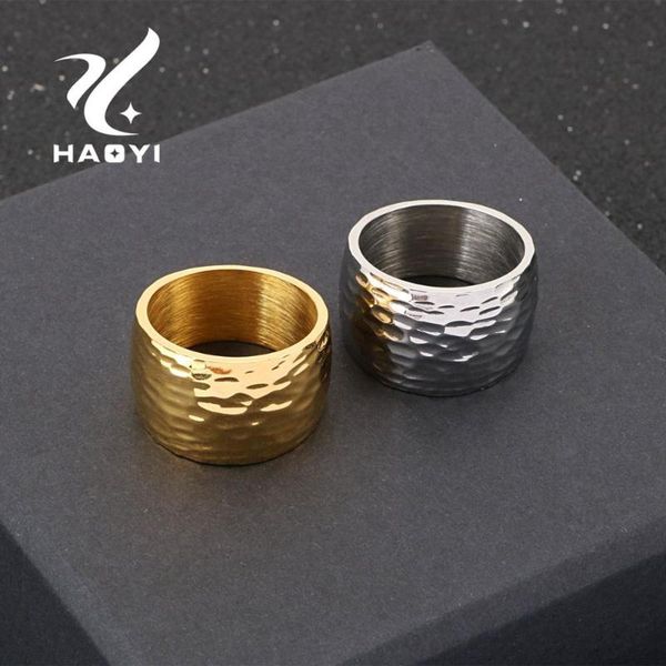 

haoyi 10mm men stainless steel gold silver color ring super wide flat ring rock thumb marings for men party punk accessories, Golden;silver