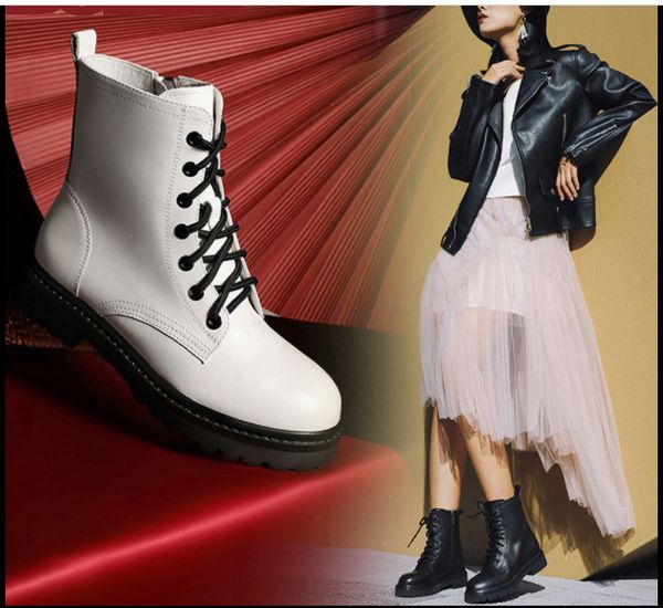 

2019 winter thick bottom boots woman boots cowhide chalaza side, Black