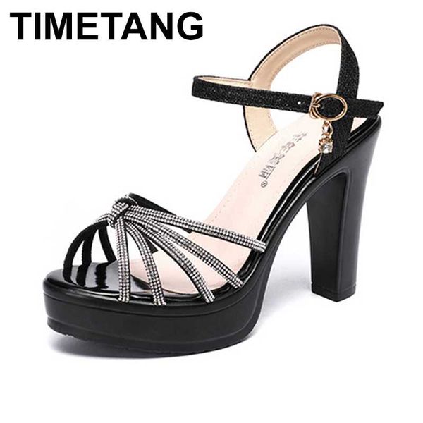

timetangbig size 32-43 block heel platform sandals women wedding shoes 2020 summer high heels sandals ladies office party sandal, Black