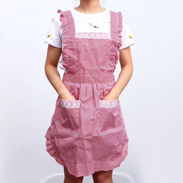 

1pc double lace princess kitchen apron for women cooking cleaning practical waterproof and oil-proof apron household aprons
