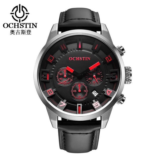 

man quartz watch ochstin brand new fashion casual waterproof chronograph watches male army sports leather wrist, Slivery;brown