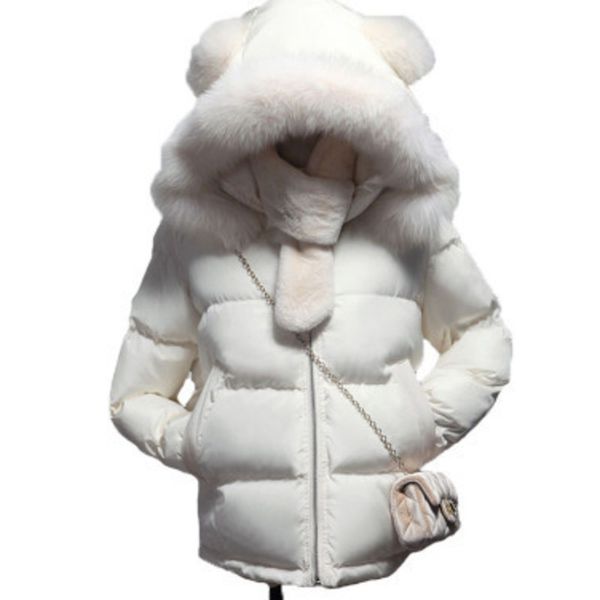 

large fur collar casual short winter jacket women 2019 korean solid color hooded coat female clothes cotton padded parka qh122, Black
