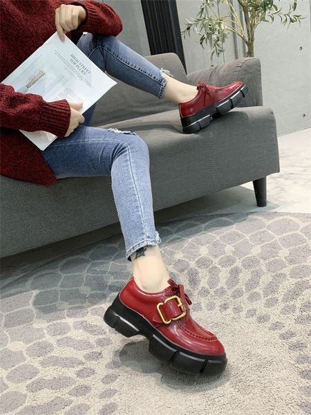 

fashion brand women's shoes luxury women's boots new leather british style wild small shoes thick heel patent leather shoes loafer, Black