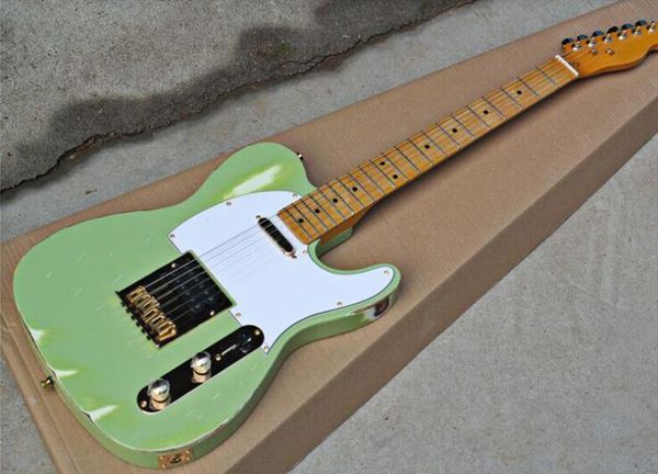 

tl огорчил электрогитара светло-зеленый корпус золотые аксессуаров струны носить ретро желтую, бесплатную доставку