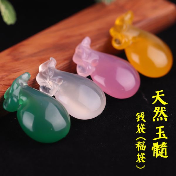 

natural agate chalcedony blessing bag pendant necklace charm jewellery fashion accessories hand-carved man woman luck amulet, Silver