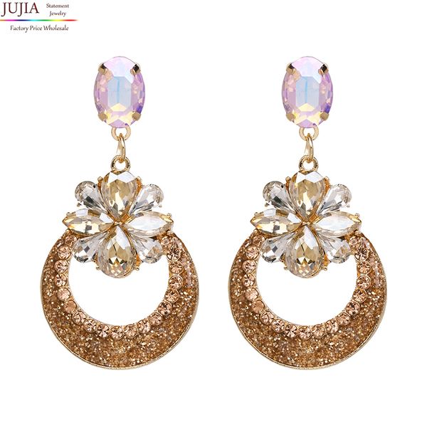 

jujia 5 colors wholesale design flower crystal earrings fashion women statement earring girl party drop earring oorbellen, Silver