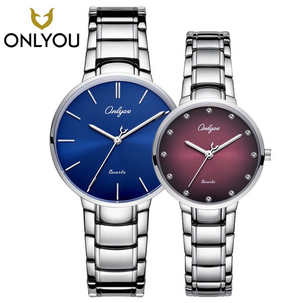 

onlyou lover watch fahion couple gradient color diamond women wristwatch luxury casual stainless steel men waterproof clock, Slivery;brown