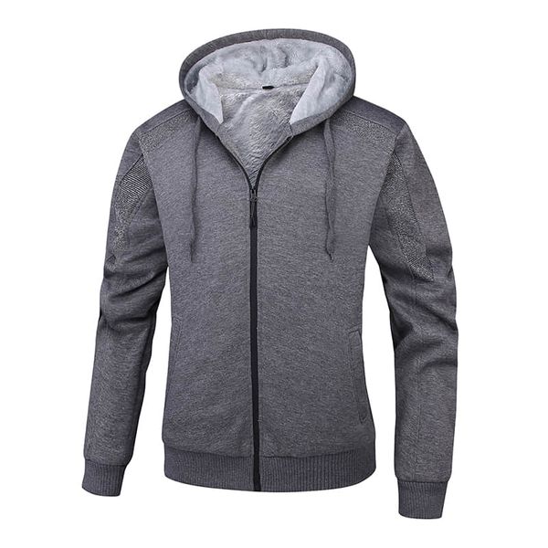 

mens outdoor winter thick warm fleece lined hoodie with pockets full zip sweatshirt windproof hooded pullover casual jumper jacket outwear, Black