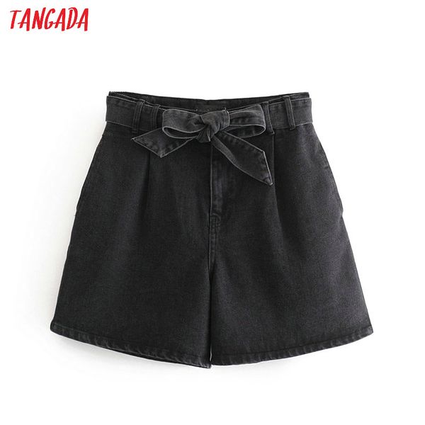 

tangada women elegant black denim shorts with slash bow zipper pockets female retro summer casual shorts pantalones 3p05, White;black