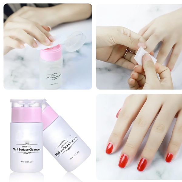 

elite99 pressable nail surface cleanser gel polish remover uv gel sticky remover liquid enhance shine effect degreaser for nails, Red;pink