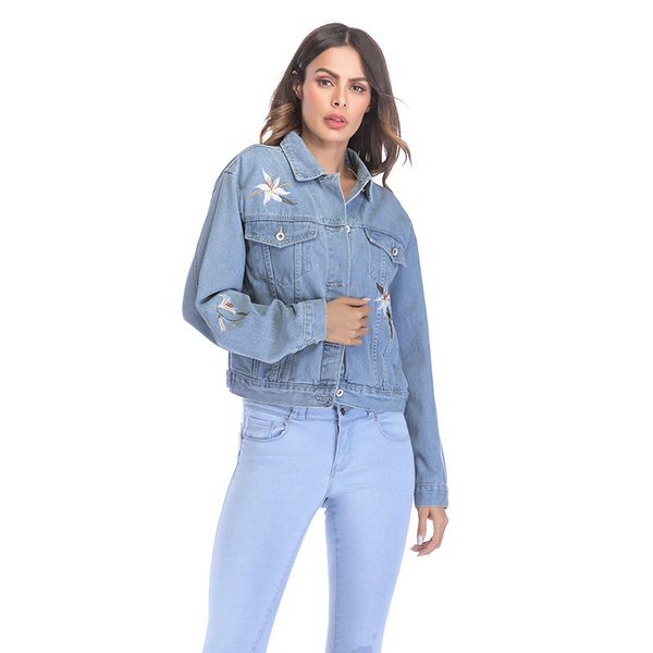 

женская мода женская куртка высокого качества весна и осень новая вышитая джинсовая куртка тонкий пиджаки бомбардировщик 2019, Black;brown