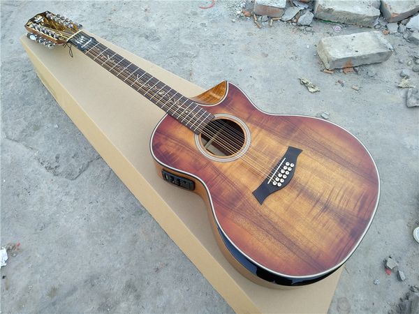 

Handmade wooden koa guitar jumbo 12 trand beveled cutting arm 12 tring electric guitar per onalized ervice