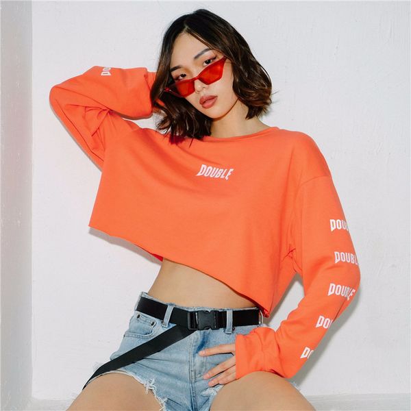 

hiawatha 2019 autumn casual loose hoodies women short long sleeve letter printed sweatshirt xht2053, Black