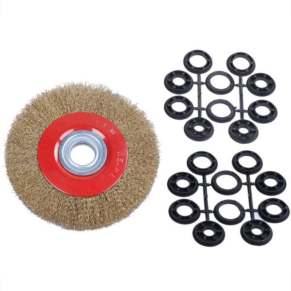

new wire brush wheel for bench grinder polish + reducers adaptor rings,8inch 200mm
