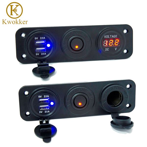 

dc 12/24v 5v/2.1a voltmeter dual usb charger cigarette lighter for rv car boat vehicles truck gps mp3 car charger with switch