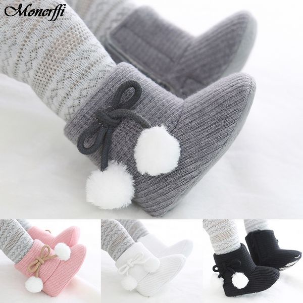 

cute autumn winter infants shoes baby girl boy dot knitting boots casual sneakers non-slip soft soled walking shoes, Black;grey