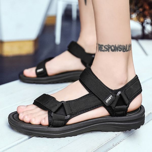 

sandals men shoes summer outdoor men flats casual summer beach athletic shoes breathable sport sandals hole flip flops, Black