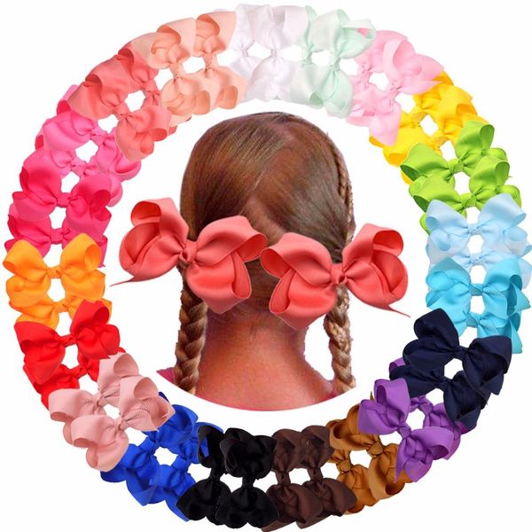 

40pcs 4.5 inch kid girls large ribbon hair bows clips accessories for toddlers kids girls hair accessories fashion trend headwear, Golden;silver