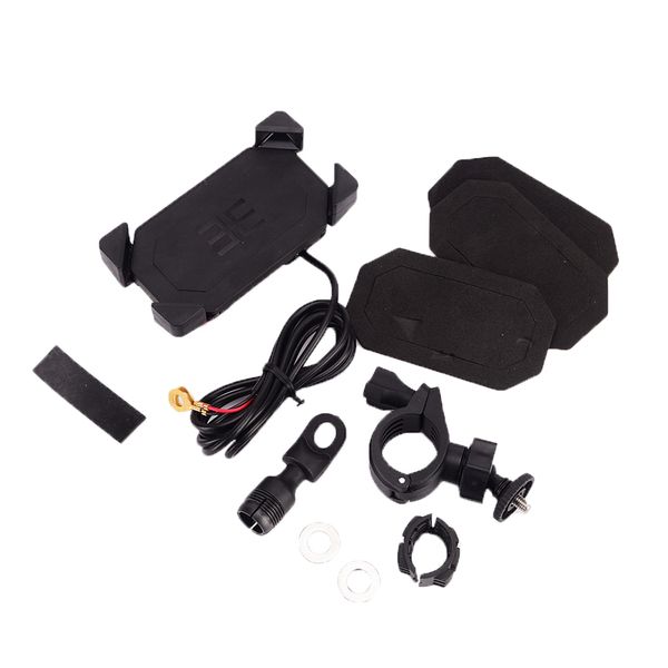

motorcycle retractable one-key reset phone stand holder with 2 in 1 usb car charger