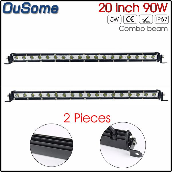 

2 pack 20 inch 90w slim led work light bar single row light bar ip67 waterproof for offroad motorcycle fog lamp