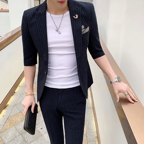 

summer sleeve suit two-piece slim youth short sleeve small suit british korean wave (+ pants, White;black