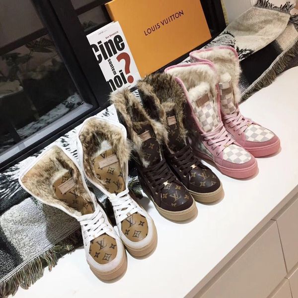 

2019 louis vuitton gucci z10 lace belt warm snow boots women's luxury shoes platform boots large size, Black