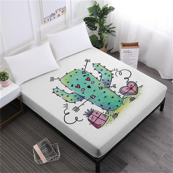 

green cactus bed sheet cartoon fitted sheet twin full king queen bedding deep pocket kids bedroom decor bedclothes d45