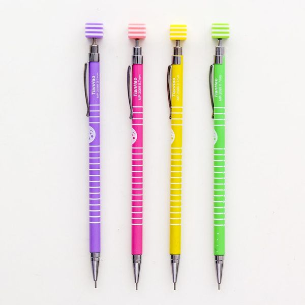 

4 pcs/lot stripe mechanical pencil candy color 0.7 mm automatic drawing pen school writing supplies stationery gift, Blue;orange