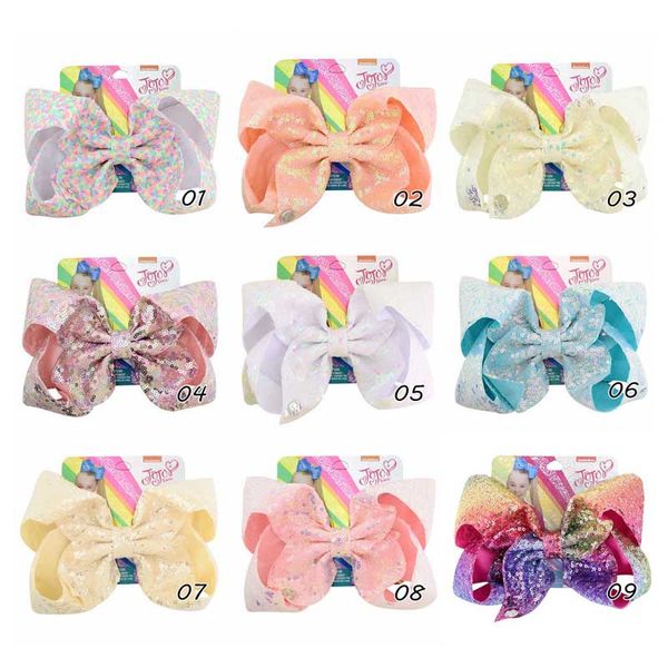 

30 colors 8 inch Large Hair JOJO Bow Clips Sequense bow with Silver Charm hair Bows Charm Hairbands Girls Teens Hair Unicorn party hairbands