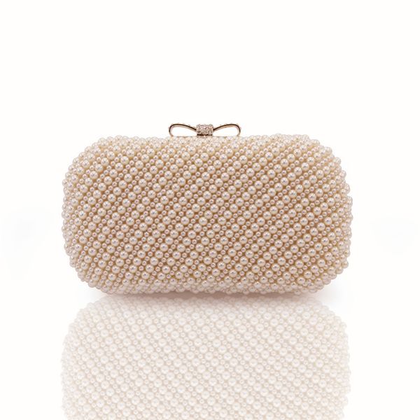 

the 100%hand made luxury pearl clutch bags women purse diamond chain white evening bags for party wedding black bolsa feminina