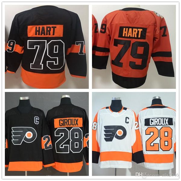 

Men's Philadelphia Flyers #79 Carter Hart #28 Claude Giroux #55 Gostisbehere Black Orange White 2019 Stadium Series Hockey Jerseys Stit