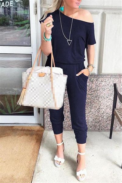 

off shoulder slim elegant jumpsuit women sleeveless long pants spring summer casual sports romper 2019 party worksuits, Black;white