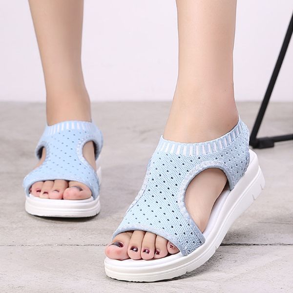 

wild elastic belt sports sandals summer new women's shoes women's thick bottom fish mouth mesh sandals drop shipping, Black