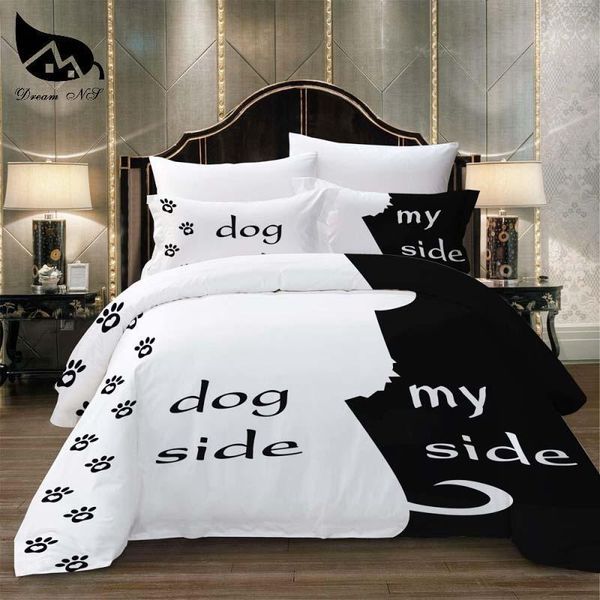 Dream Ns Simple Black White Bedding Set Cat Dog He And Her Couple Bedclothes Pillowcase Customized Home Textiles Bed Set Western Bedding Dinosaur